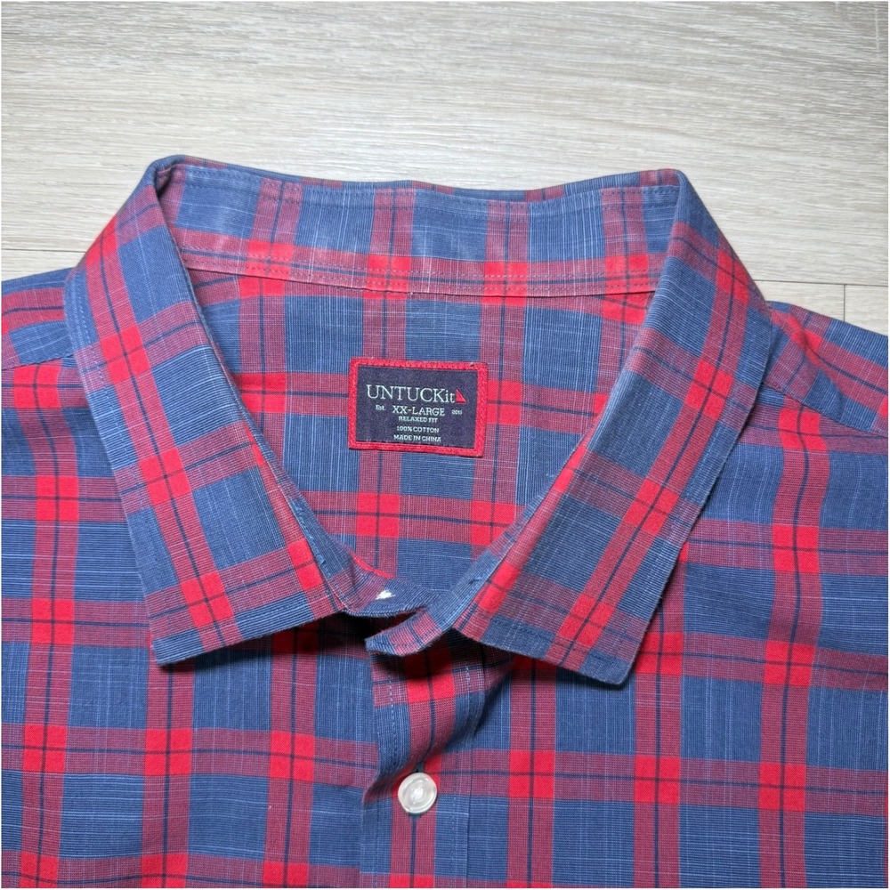 UNTUCKit Men's Red & Blue Plaid‎ Button Down Long Sleeve Shirt Casual Multicolor - Picture 3 of 6